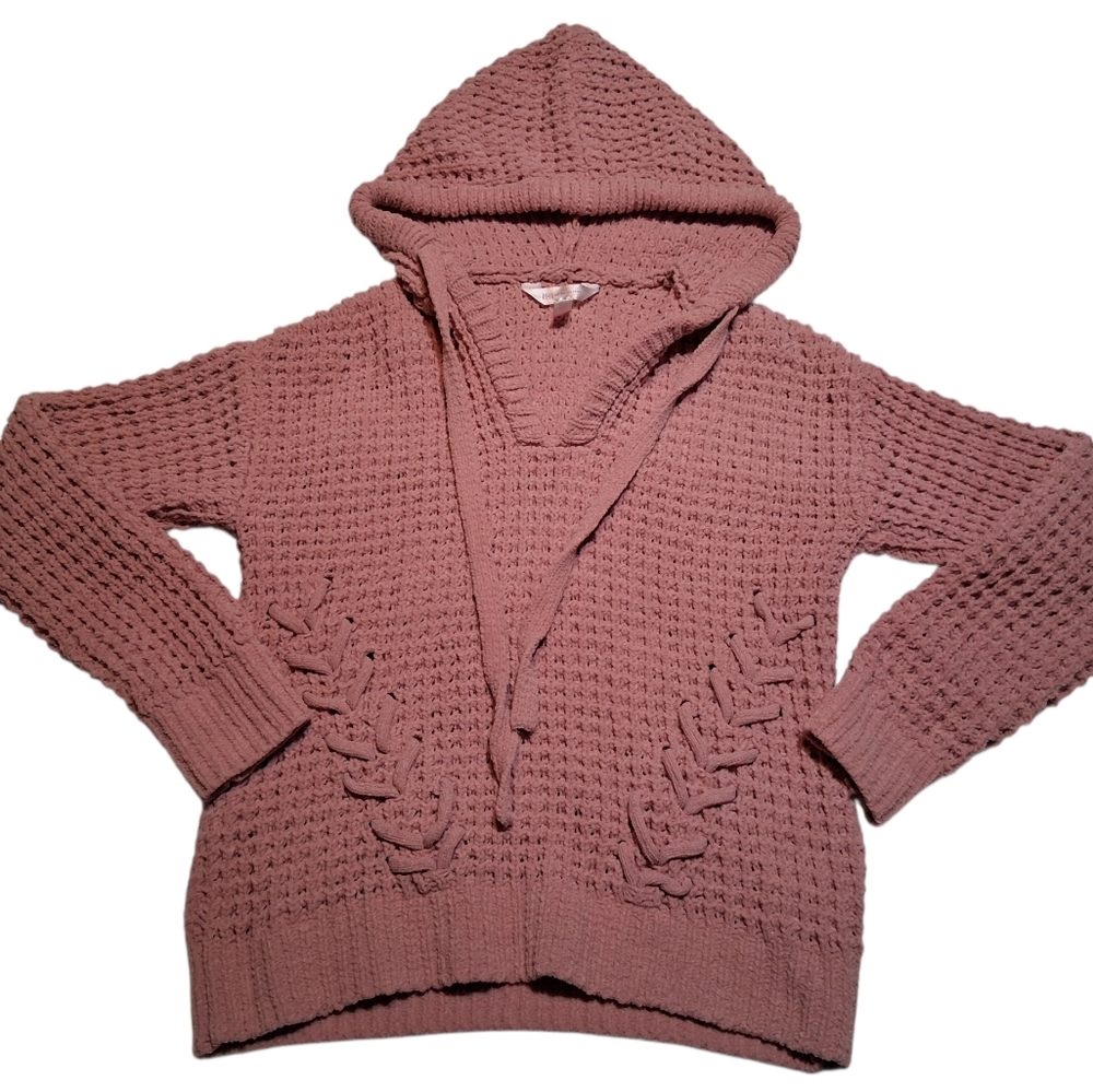 No Boundaries Dusty Rose Chunky Waffle Knit Hoodie Sweater XS